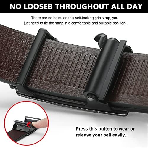 GUSTAVE® Mens Leather Belt Adjustable Auto Lock Buckle for Men Black F 2PCS