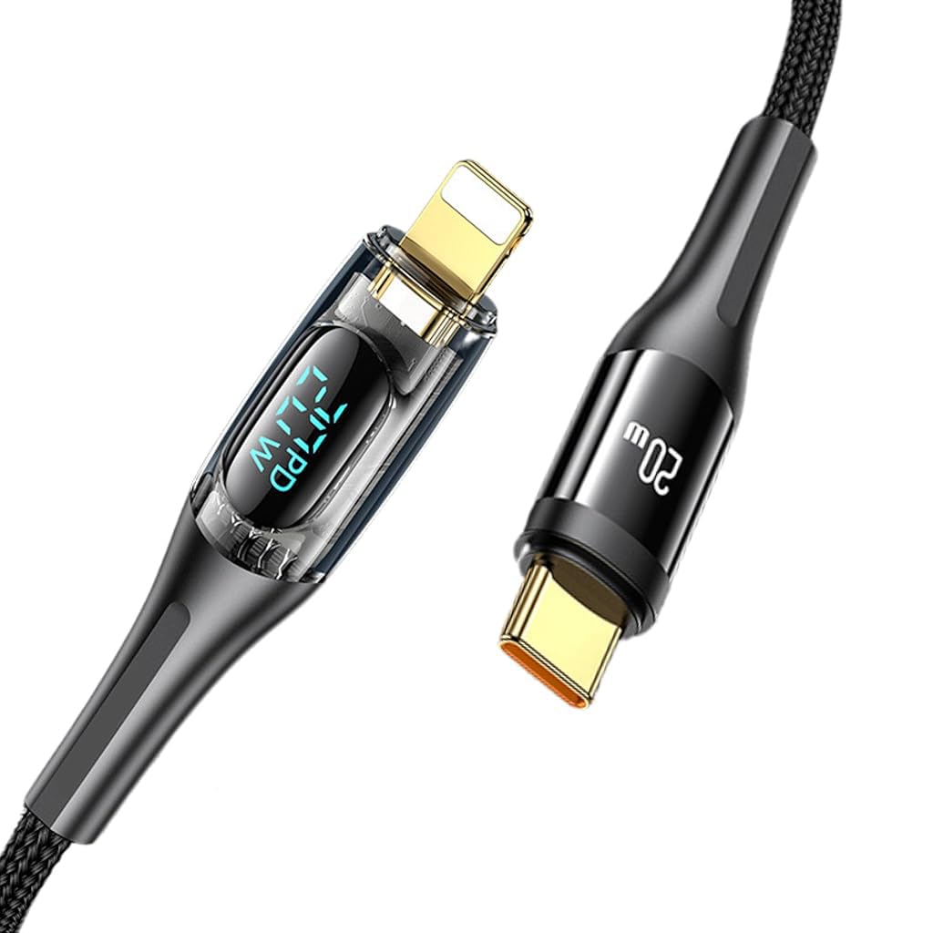Verilux Type C to Lightning Cable 3.9ft PD 20W with LCD Display and Nylon Braid | Fast Charging