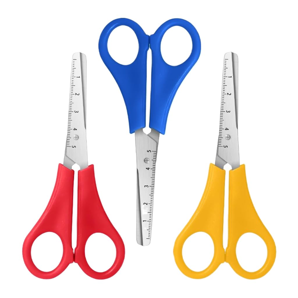 HASTHIP Kids Scissors for Art and Craft with 5 cm Scale featuring Round Tip Blades | Stainless Steel 3 Pcs Set