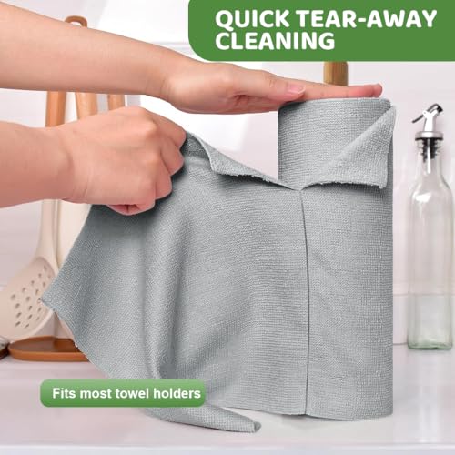HASTHIP® 15-Count Microfiber Cleaning Cloth Roll 25x40cm Absorbent Car Clothes Microfiber Reusable Kitchen Towels Roll Dusting Dish Cloth Pre-Cut Tear Away Kitchen Cleaning Clothes (Grey)