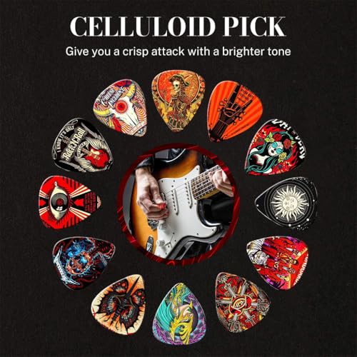ZIBUYU® 12PCS Guitar Picks PVC with Thin Medium Heavy Rock Aesthetic 0.46mm 0.71mm 1mm for Bass Electric Acoustic Guitar