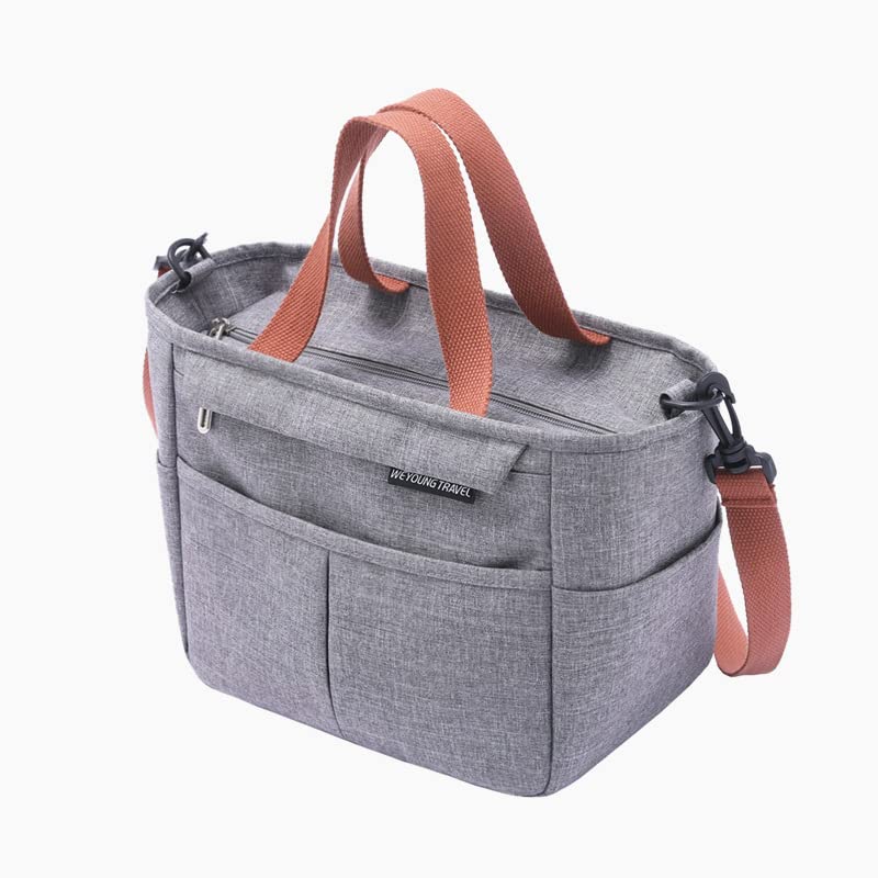 HASTHIP® Lunch Bag Insulated Lunch Tote with Handle & Removable Shoulder Strap Grey Oxford Cloth Insulated Lunch Tote Bag Multi-pocket  Lunch Bag Multi-purpose Lunch Tote Bag, 23x15x20cm