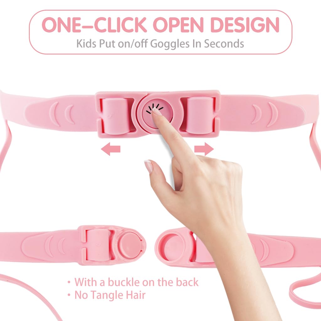 PROBEROS Swimming Goggles for Kids with Anti Fog UV lenses and Integrated Earplugs | Vibrant Pink Adjustable Strap