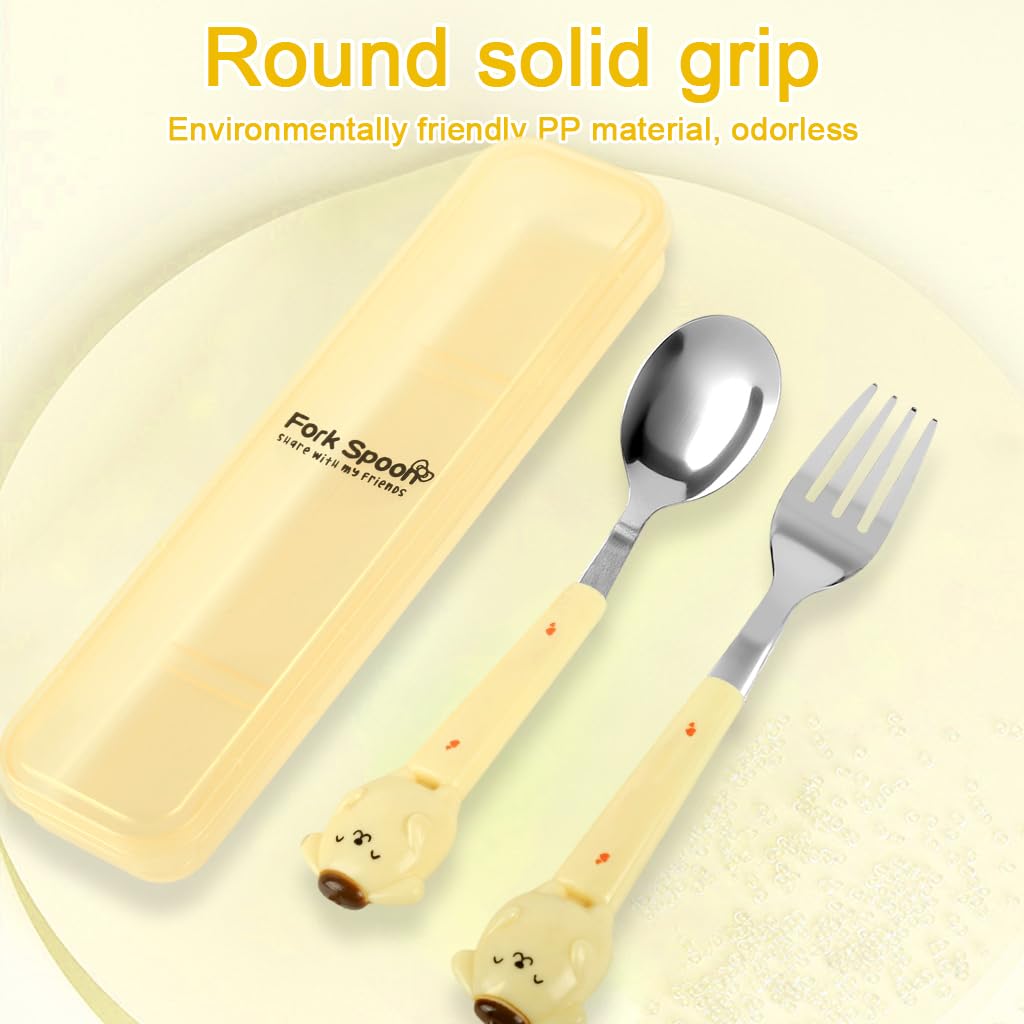Supvox Cute Spoon and Fork Combo with Storage Case for Kids Lunch Box 7.87 in Set of 2