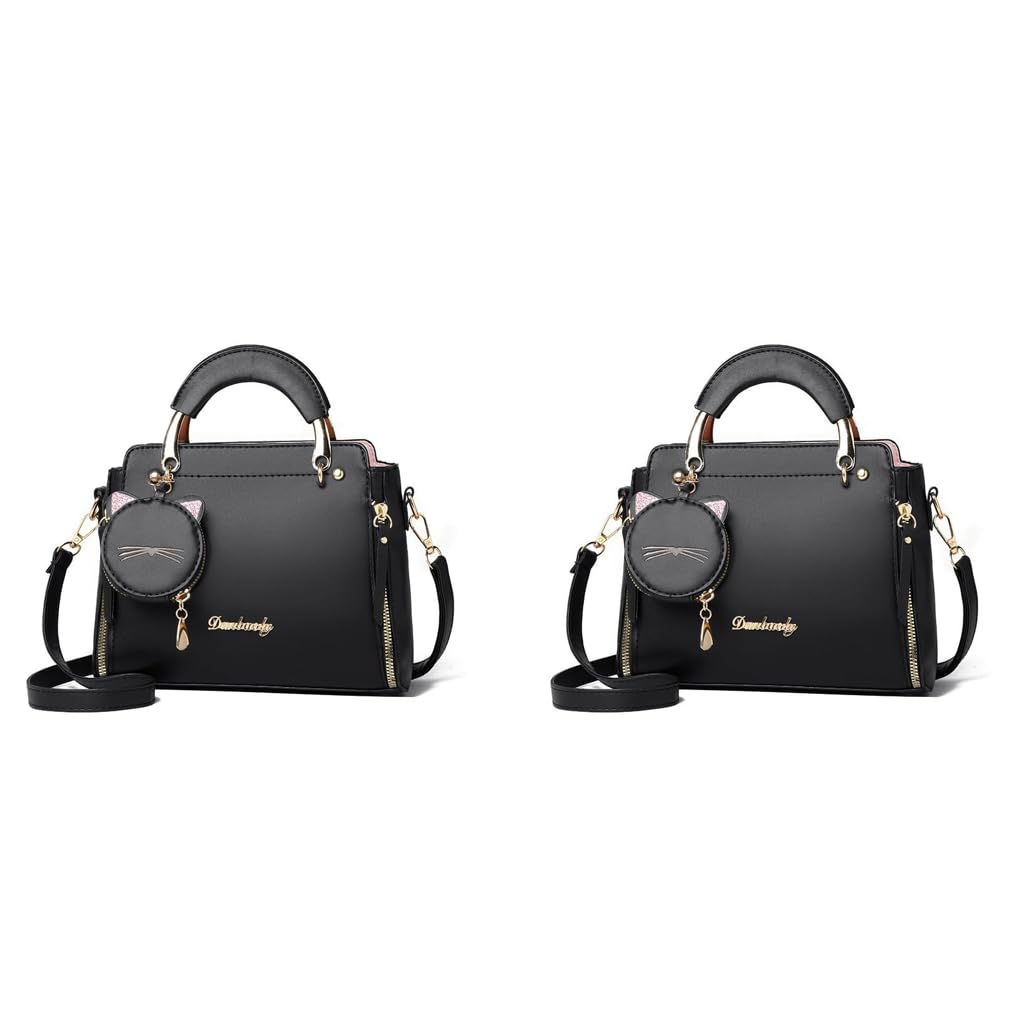 ZIBUYU Hand Bag for Women 24x10x18cm with Detachable Strap and Cat Ear Pouch Black | Daily Use Tote