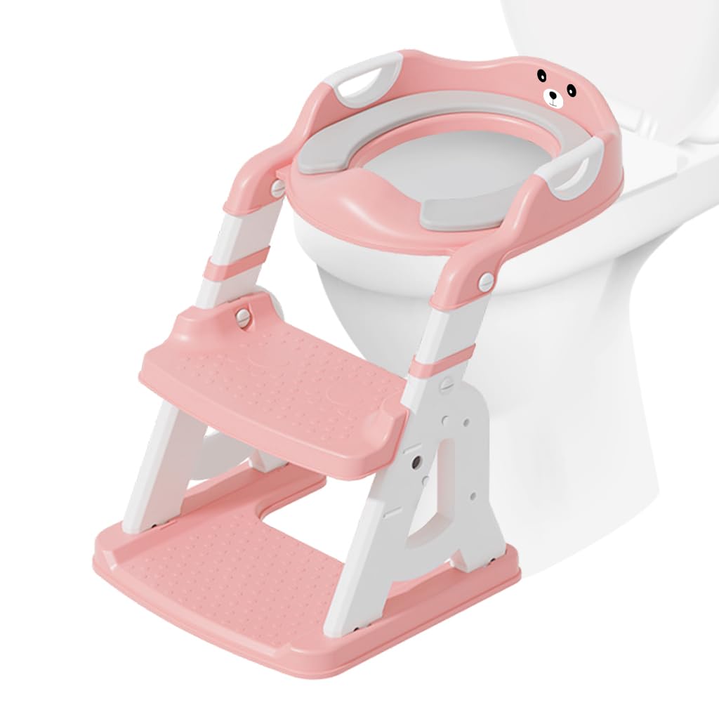 SNOWIE SOFT® Kids Potty Training Seat for Toilet Kids Potty Seat Assistant with Stairs 2 in 1 Folding Potty Training Seat with Anti-slip Steps Baby Toilet Seat for 2 Year to 5 Years