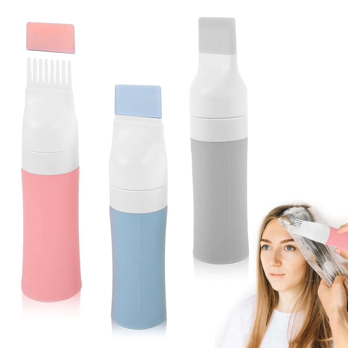 HANNEA Hair Dye Root Comb Applicator Bottles 3Pcs 60ml with Graduated Scale | Soft Silicone