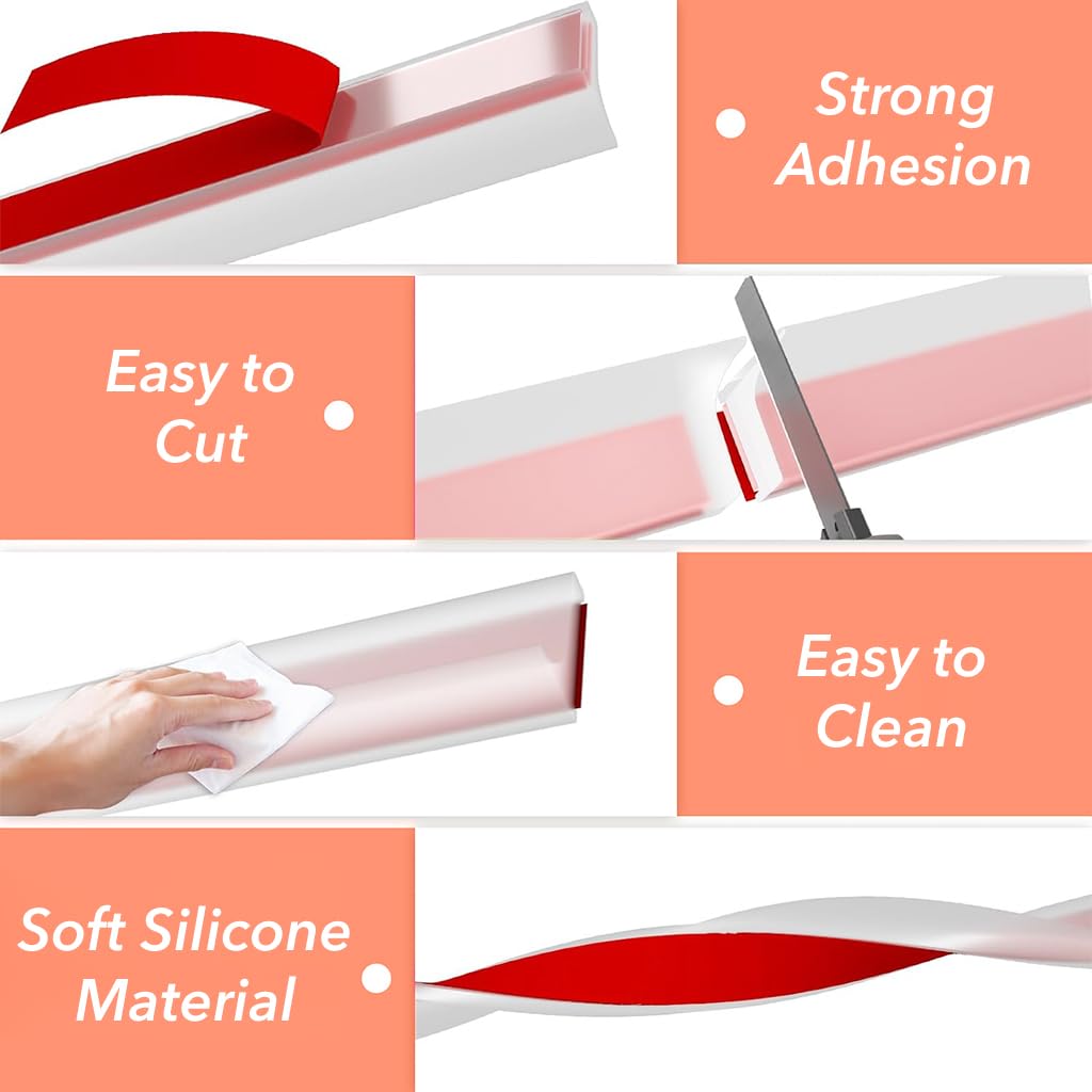 Supvox Shower Water Dam 6.6ft Flexible Self Adhesive Silicone Guard for Bathroom | Prevents Splash and Water Leaks