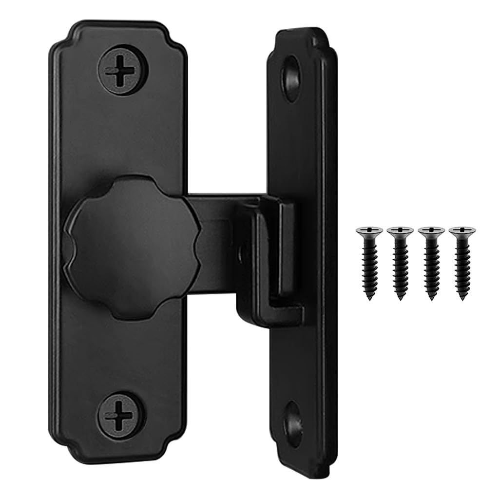 HASTHIP Barn Door Lock for Garden and Bathroom with 90 Degree Interlock Design | 304 Stainless Steel Black Latch