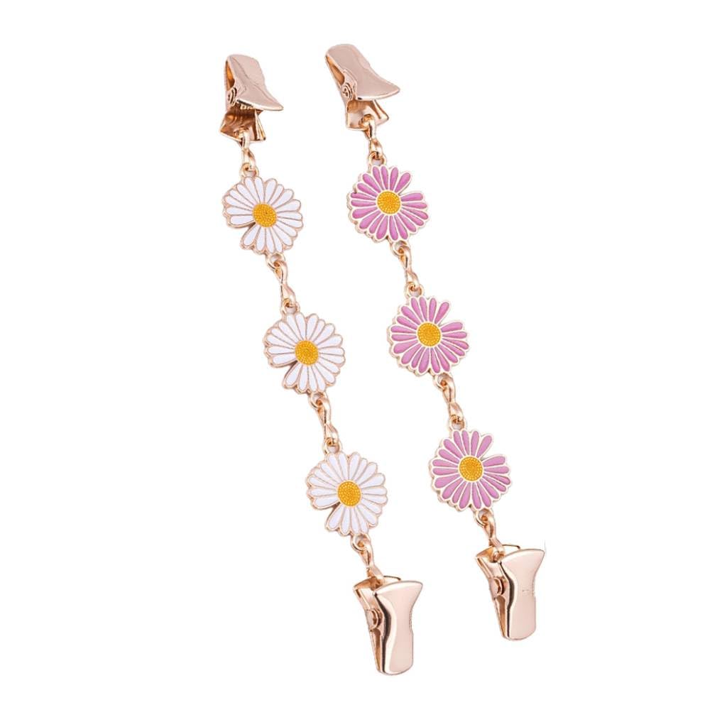 SANNIDHI Shawl Clips for Women featuring Daisy Chain Design 2Pcs in Pink and White | Multi‑Purpose Cardigan and Scarf Accessory