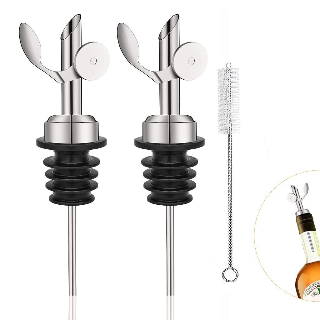 HASTHIP Oil Dispenser Spout Set for Olive Oil and Vinegar with Auto Closing Lid | 2pcs Stainless Steel Leakproof Pourer