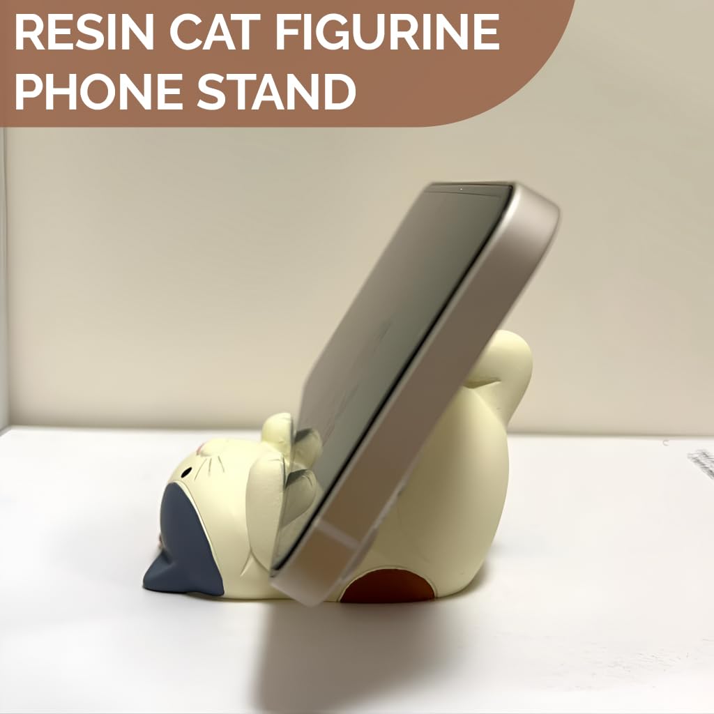 ZORBES Resin Cat Figurine Phone Stand for Desk Decor with Stable Base 3.2×2.4 in | Cute Gift