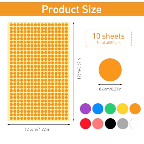 HASTHIP® 10 Sheets Colored Dot Stickers Self Adhesive Labels 6mm Round Colors for Toddlers Classroom Office Family Labeling Inventory Management 30 PCS
