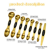 HASTHIP® 8Pcs Measuring Spoons, Magnetic Measuring Spoons Set, Stainless Steel 430 Dual Head Measuring Spoons with Leveler Measuring Spoon, Cute Measuring Spoons for Cooking & Baking (Rose Gold)