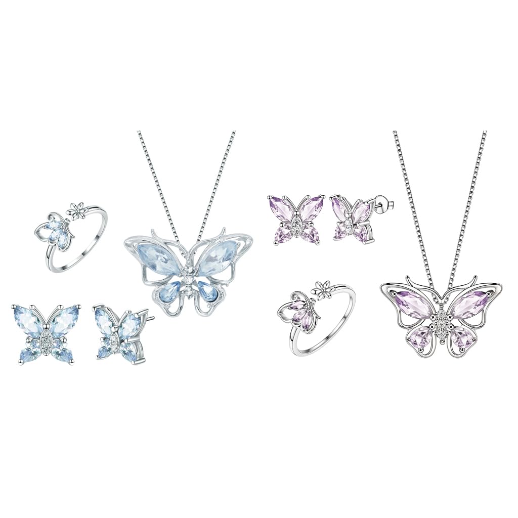 SANNIDHI Crystal Butterfly Jewellery Set for Women with 17.7 in Adjustable Necklace | 4 Pcs Alloy and Rhinestone Gift Combo