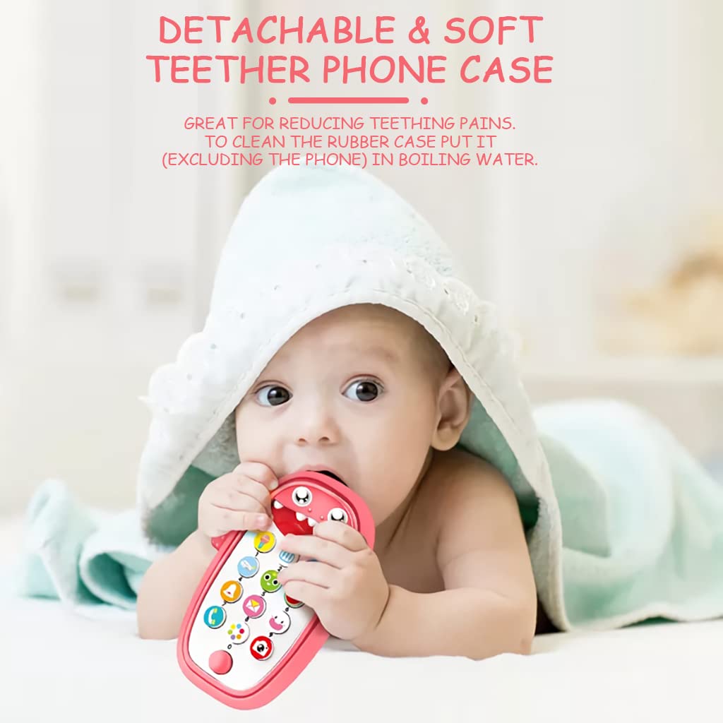 PATPAT Cartoon Teether Shark Toy Phone for Babies with 12 Sound Buttons and Glow Light | Food Grade Silicone Interactive Music Toy