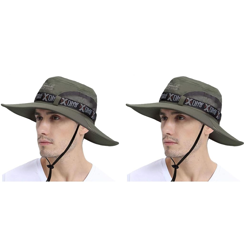 GUSTAVE Synthetic Wide Brim Hat for Fishing Hiking and Camping | UPF 50 Mesh Army Green 2PCS
