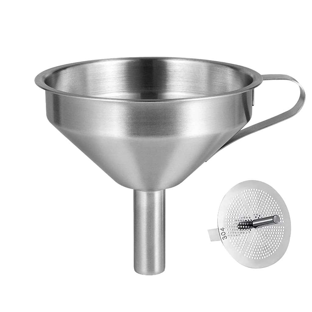 ZIBUYU® Kitchen Oil Filter Funnel 4.3 inches Stainless Steel Funnel with Removable Mesh Sieve Kitchen Oil Transfer Filter Funnel for Cooked Oil Reusable Liquid Filter Funnel for Oil, Juice