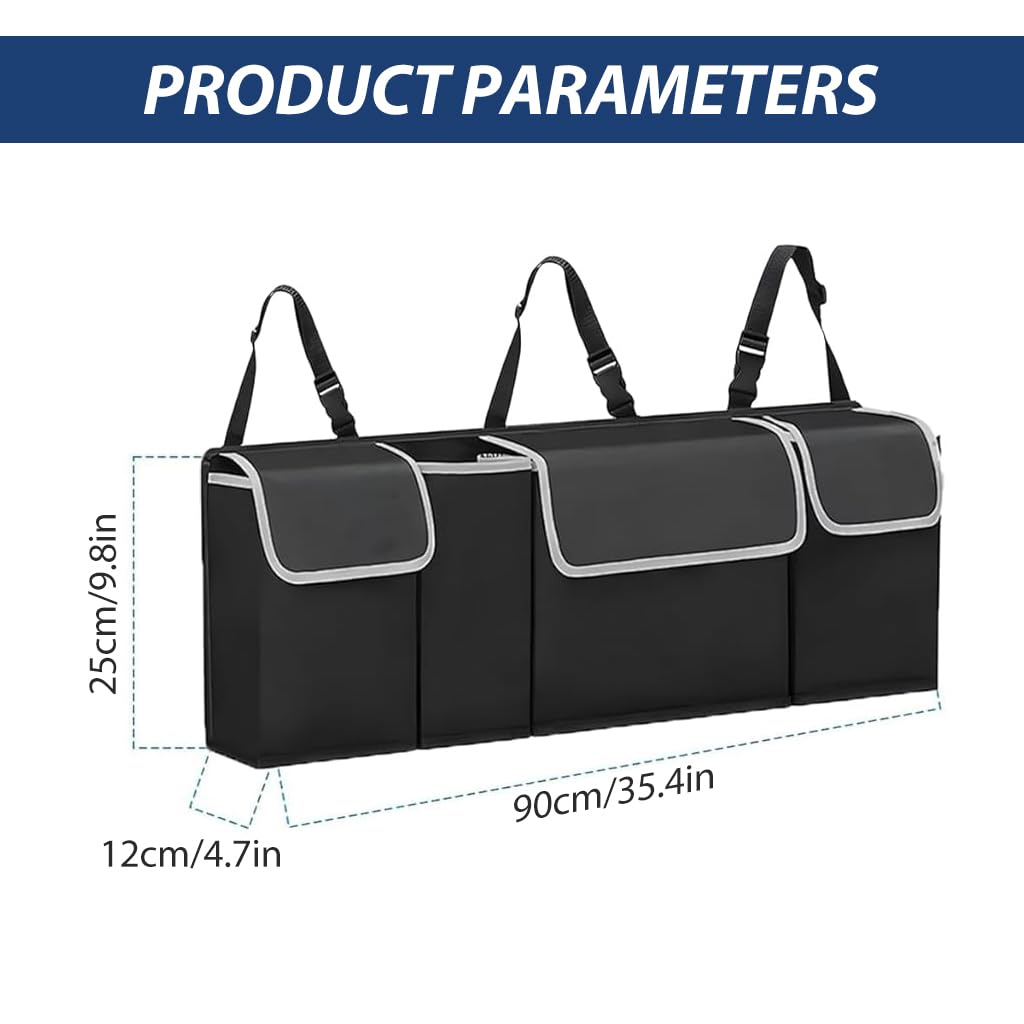 STHIRA Car Trunk Organizer for SUV and Truck with Adjustable Straps and 4 Pockets | 90x12x25cm Waterproof Oxford Cloth Collapsible Storage