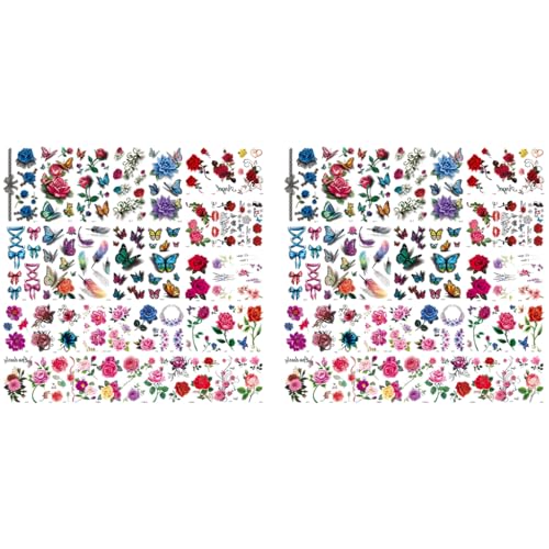 MAYCREATE® 40 Sheets Waterproof Temporary Tattoos Sticker for Women Color Flowers Roses Butterflies Assorted Tattoo for Arm 80 PCS