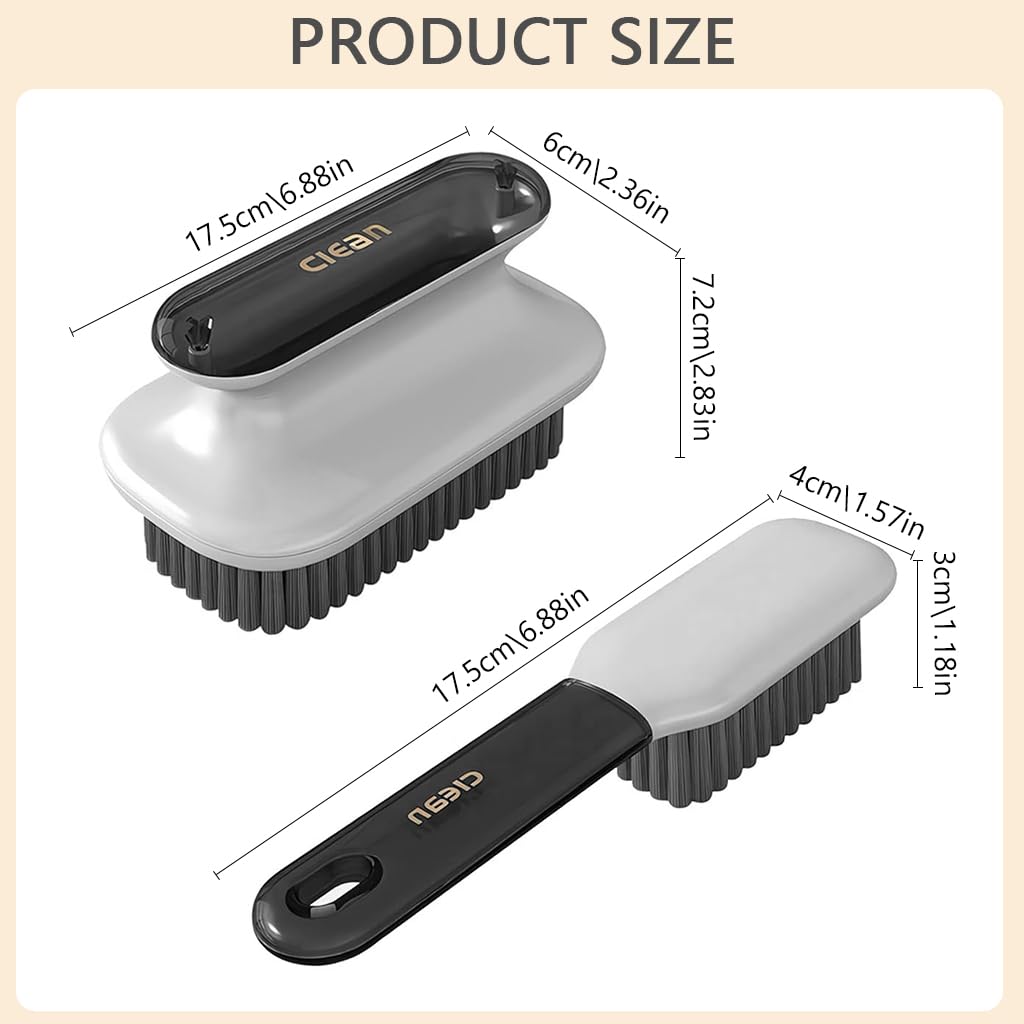 Supvox Clothes Cleaning Brush Set for Shoes and Laundry with Easy Grip ABS Handle | 2 Pack Grey
