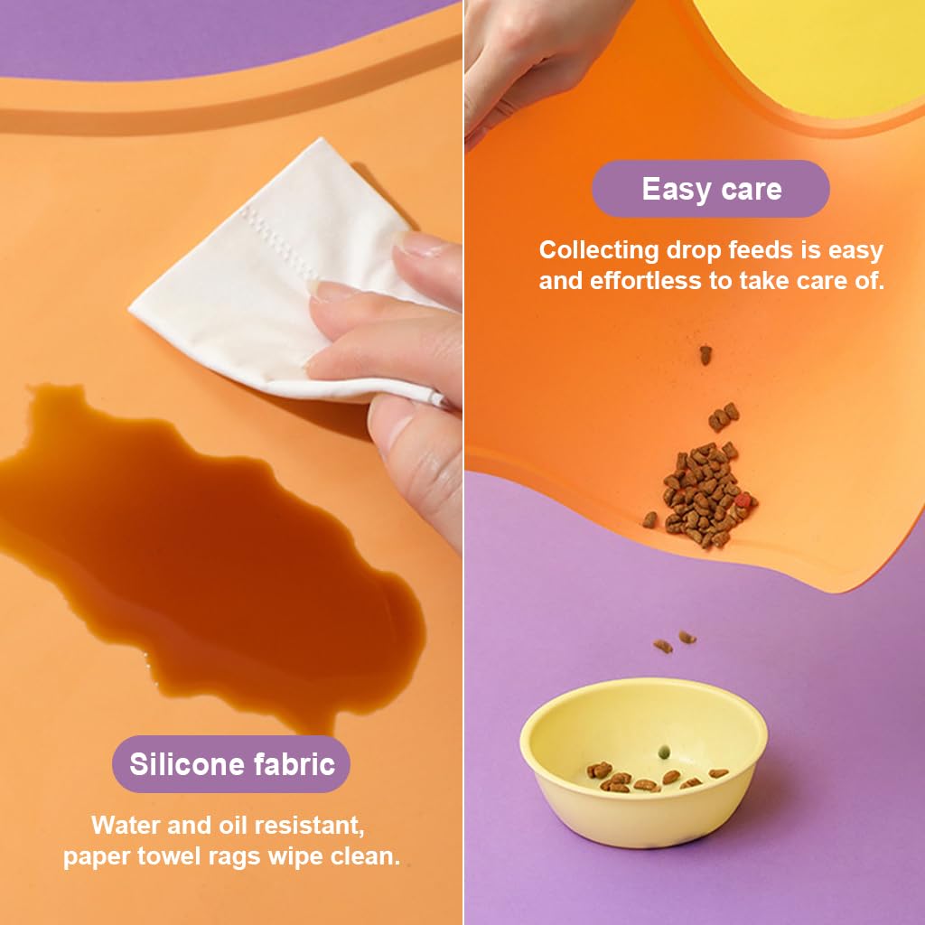 Qpets Pet Feeding Mat for Cats and Dogs featuring Raised Edge Design 45.5x30cm | Waterproof Silicone Floor Tray