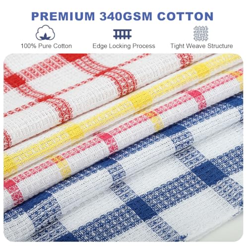 HASTHIP® 12 Packs Kitchen Dishcloths,30x30cm,3 Colors, Fashion Checked Pattern Kitchen Dish Cloths for Washing Dishes Scrubbing Wash Cloths Dish Towels