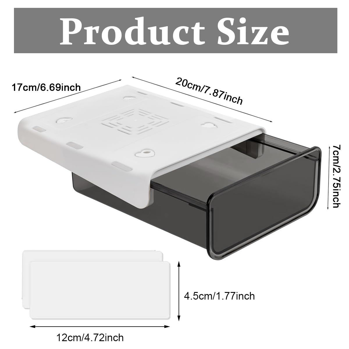 Climberty Under Desk Drawer for Home Office Organization with Slide Out Design | 20 x 17 x 7.2cm Black Hidden Storage