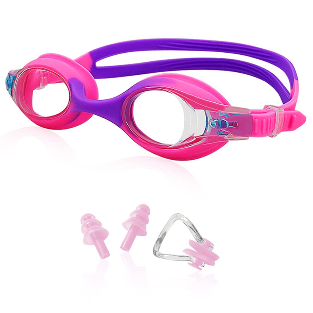 Proberos® Swimming Goggles for Kids 6-14 with Case, Nose Clip and Earplugs, Anti-Fog No Leak Swimming Goggles for Boys Girls (Pink)