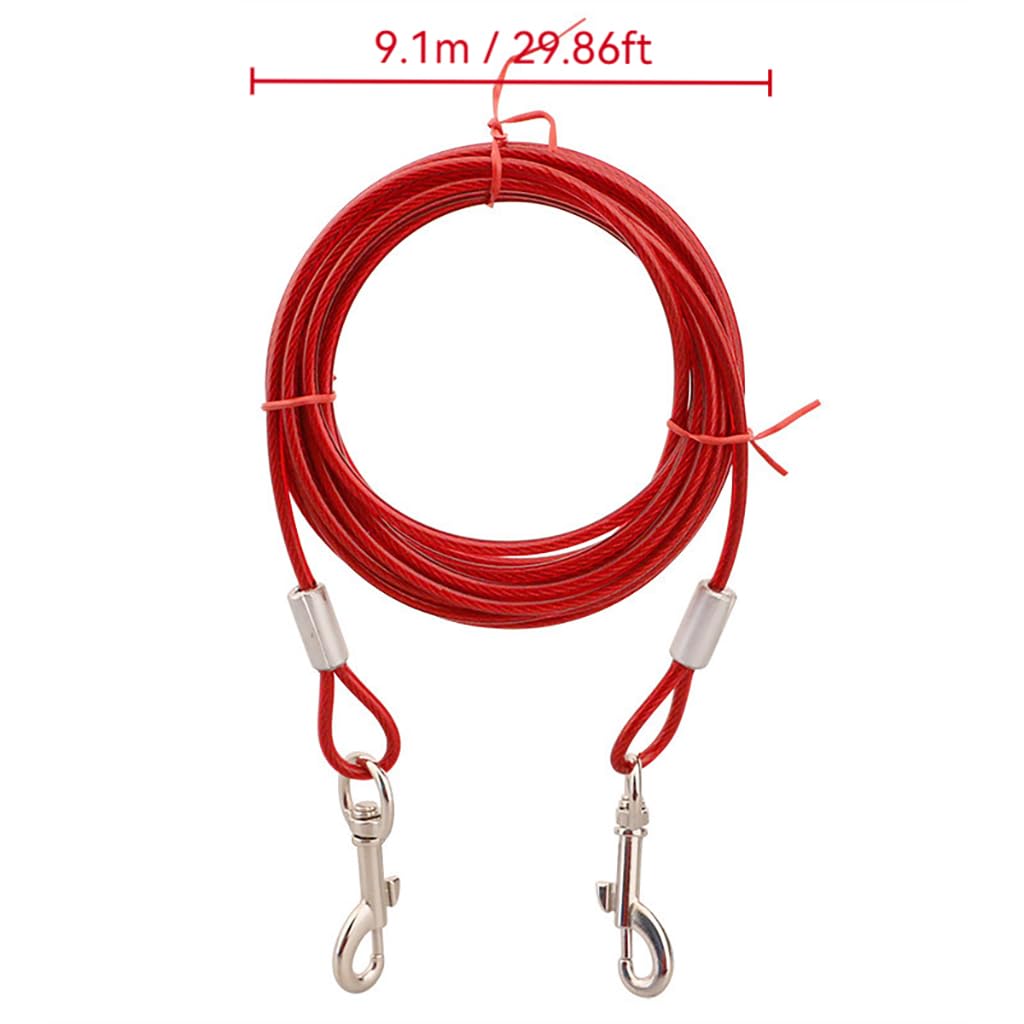 ZIBUYU Dog Belt for Large Pets featuring 9.1 m Length and Metal Buckle | Red Heavy-Duty Leash