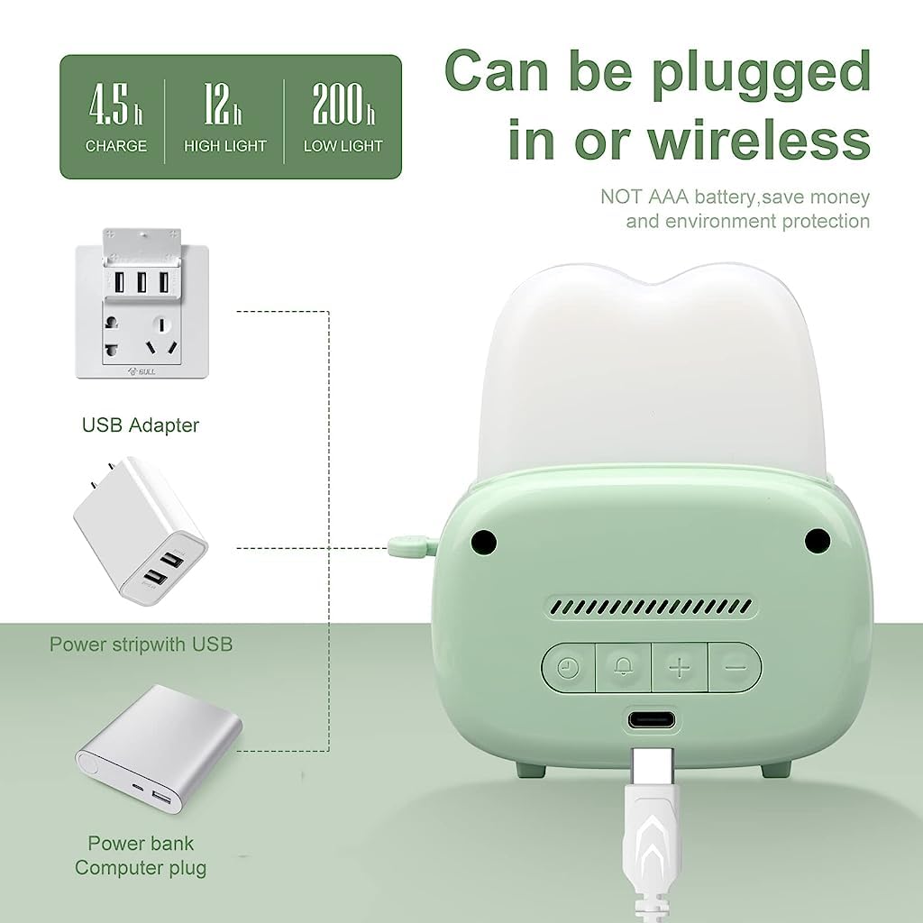 ELEPHANTBOAT Cute Alarm Clock for Kids with Timer Function and LED Bread Night Light | USB Rechargeable 800mAh Desk Clock