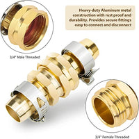 HASTHIP® Garden Hose Repair Pipe Connector with Clamps, Copper Plated Alloy Male Female Connector for Hose Pipe, Fit for 3/4" or 5/8" Garden Hose Fitting (1 Pair)