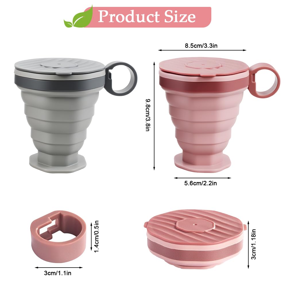 HASTHIP Collapsible Cup for Travel and Camping with Lids and Handles 220ml Silicone | 2 Pack Reusable Foldable Glass