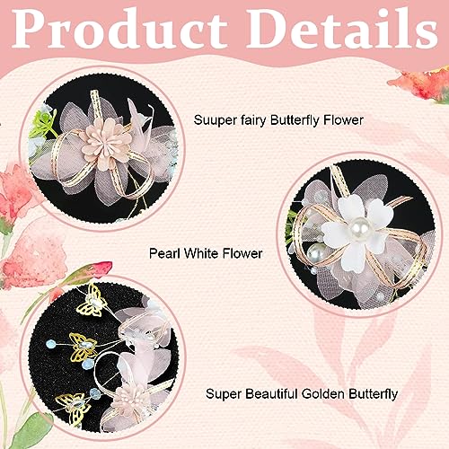 SANNIDHI® Flower Crown for Girls Princess Tiara for Girls Kids Wedding Bridal Floral Hair Band for Women Handmade Pearl Crown Headpiece Dress Up Hairband for Birthday Party First Communion Gift