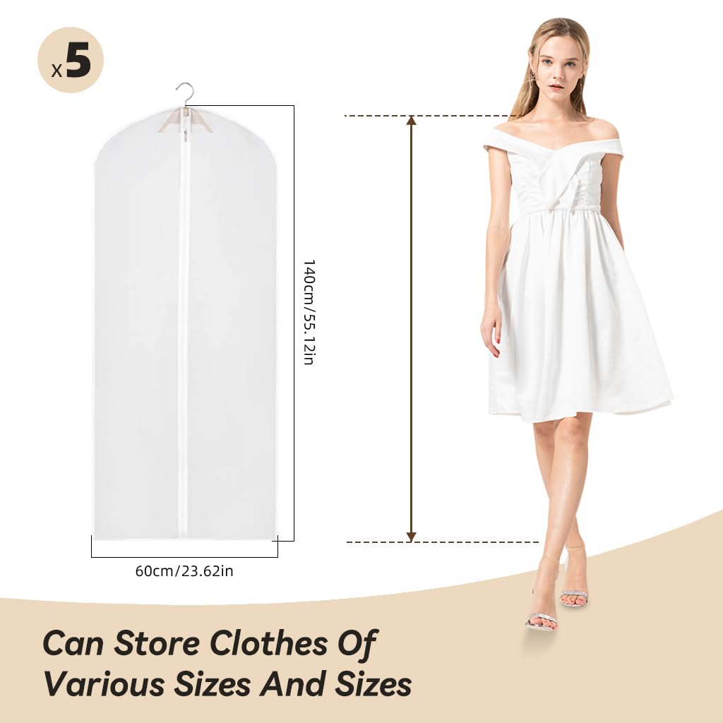 HASTHIP Garment Bags for Closet Storage with Full Zipper & Hanger Hole | 5 Pack 55 in Clear PEVA Clothes Covers