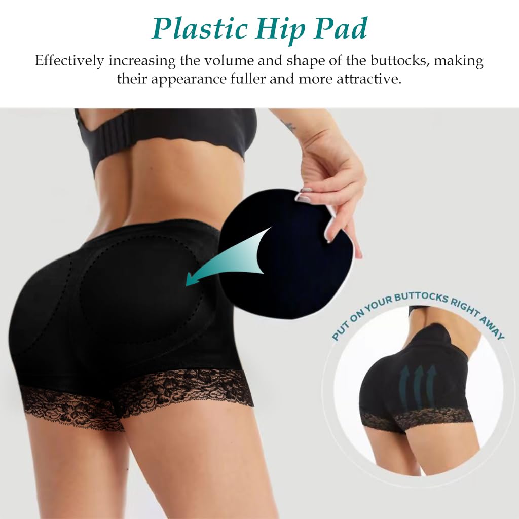 PALAY Padded Underwear for Women with 3D Butt Lifter and High Waist Design | Seamless Lace Boyshorts Shapewear for 34–36 in Waist