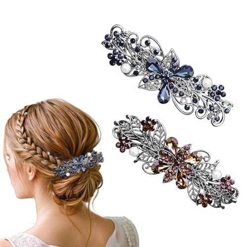 MAYCREATE® 2Pcs Hair Barrettes for Women Floral Rhinestone Alloy Hair Clips 3.5 inches Snap Hair Barrettes Stylish French Barrette Hair Clips Hair Accessories Gift  for Women Mother's Day Gift