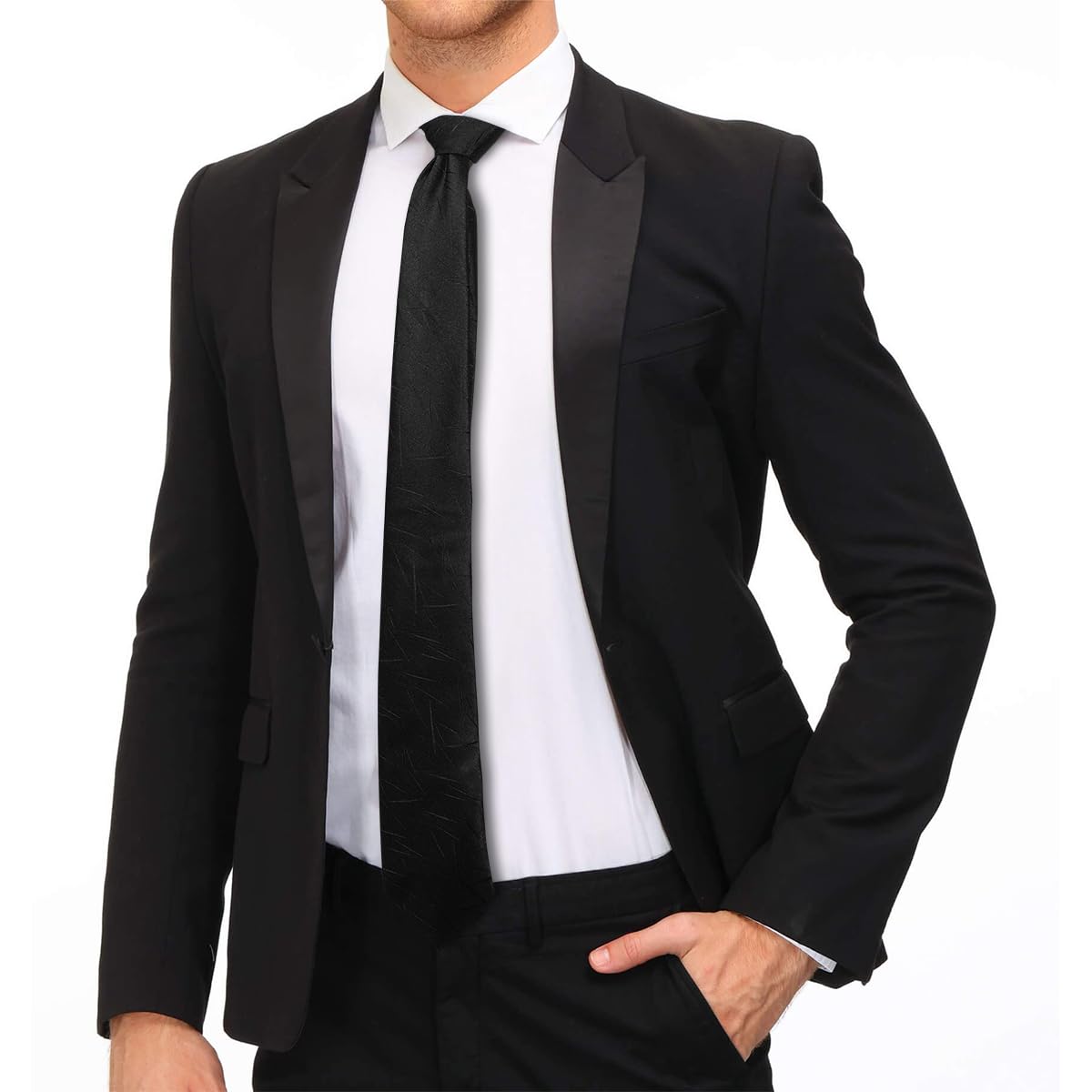GUSTAVE Tie for Men Set with Pocket Square Cufflinks and Tie Clip in Black | Formal and Casual Gift