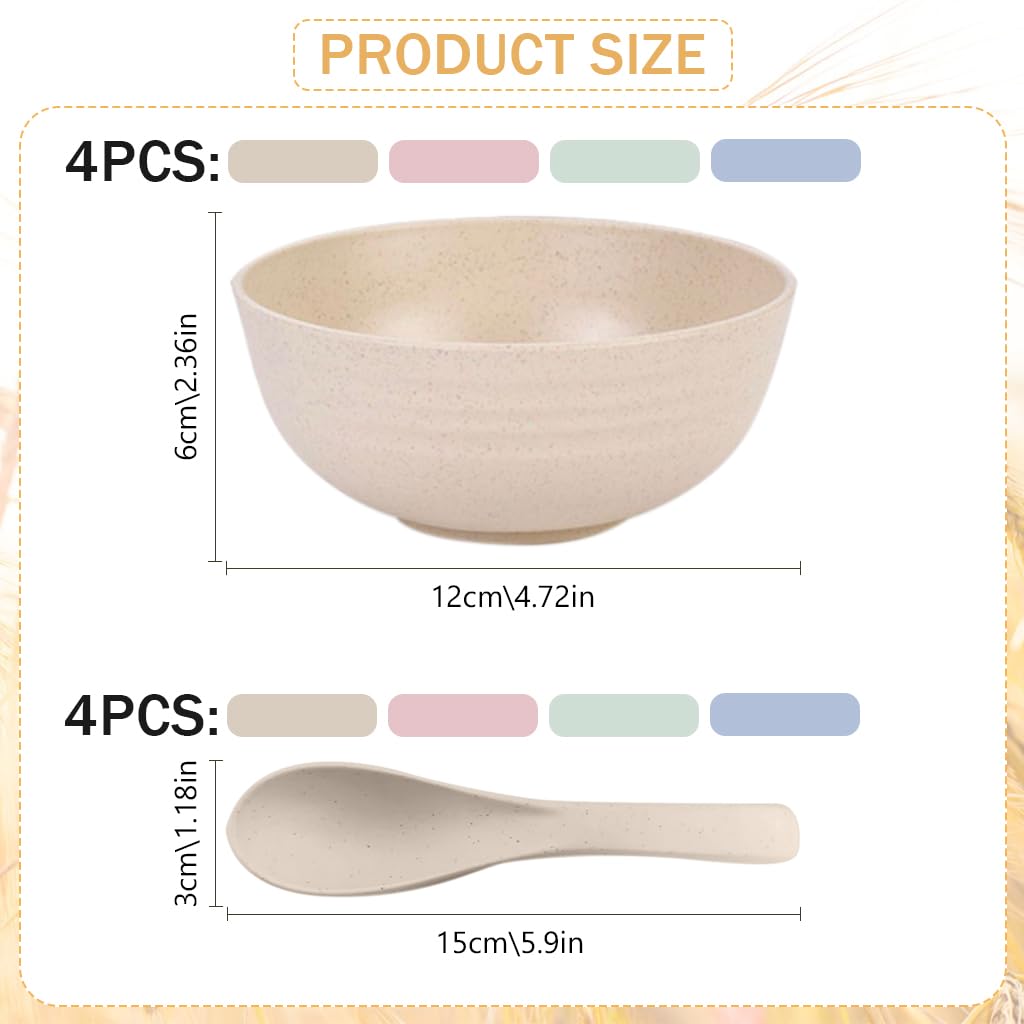 HASTHIP Cereal Bowls Set of 4 for Everyday Dining with 350ml Capacity and Wheat Straw Fiber | BPA-Free Microwave Safe Tableware for Kitchen
