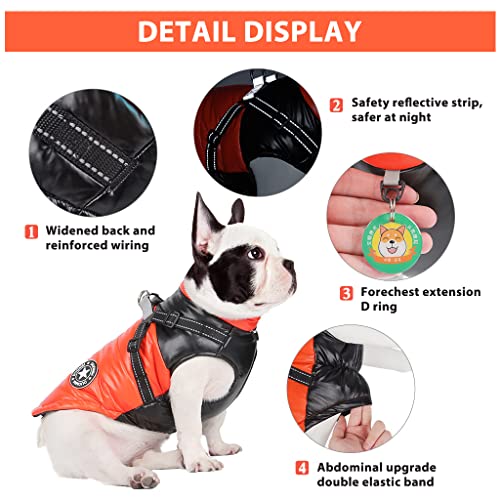 Qpets® Dog Winter Clothes Outdoor Dog Coat Polyester Cotton Waterproof Jacket for Dog Zip Up Dog Winter Clothes Dog Vest with Dual D Ring Leash Dog Clothes for Small and Medium Sized Dog (XL)