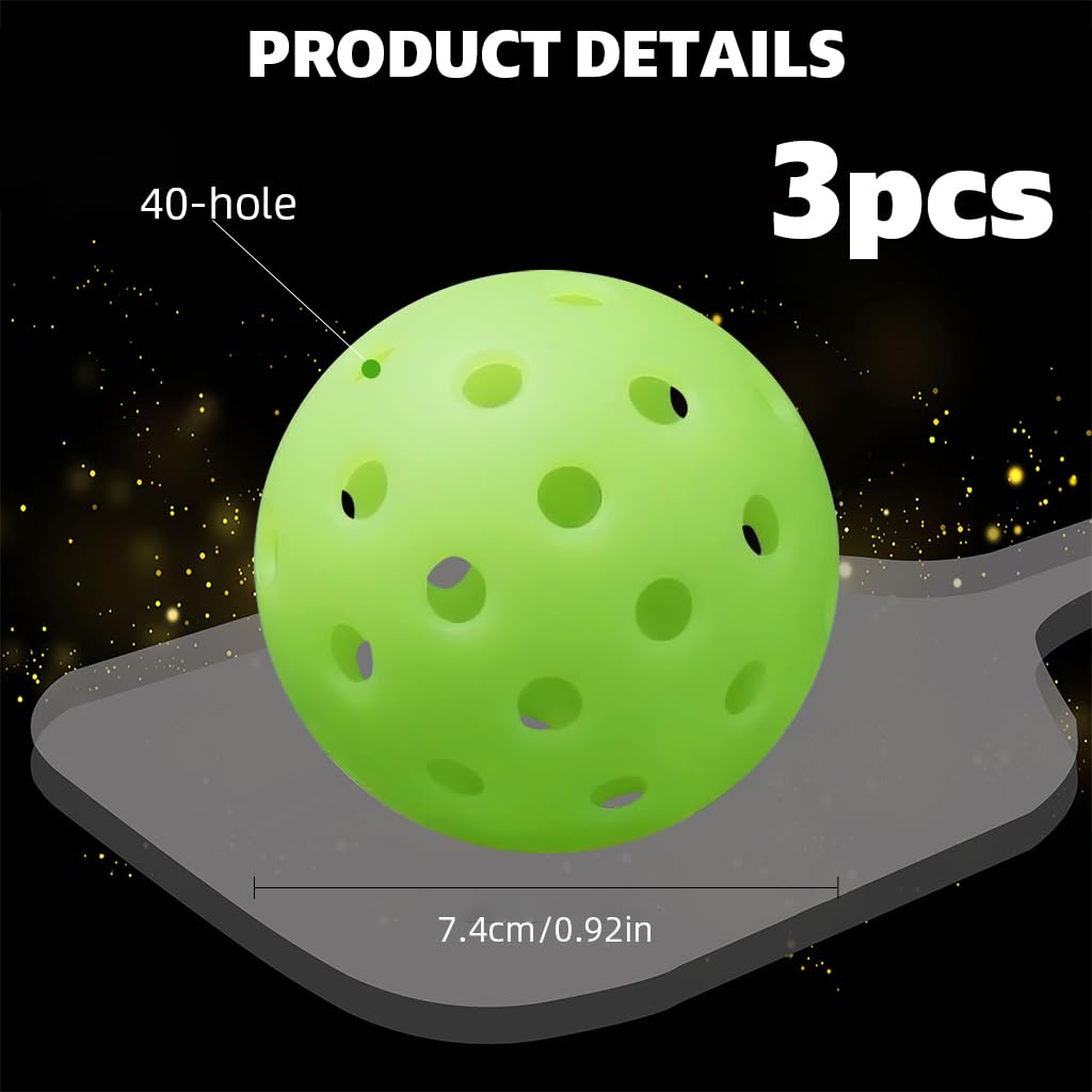 Proberos Pickleball Balls for Indoor and Outdoor Play with 40-Hole PE Build | Glows at Night