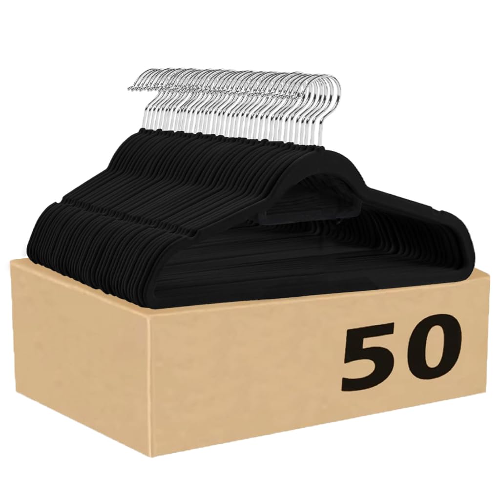 HASTHIP 50Pcs Non-Slip Hangers, Space-Saving Heavy-Duty Suit Hangers for Suit, Shirt, Scarves, Dresses & Trousers, 360° Swivel Hook