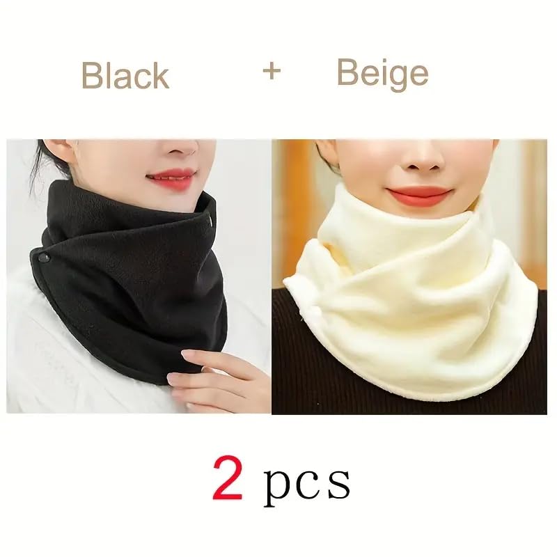 SANNIDHI® 2Pcs Winter Neck Warmer Scarf for Women Neck Gaiter Plush Polar Fleece Thermal Neck Wrap with Button Up Closure, Outdoor Fashion Winter Piece