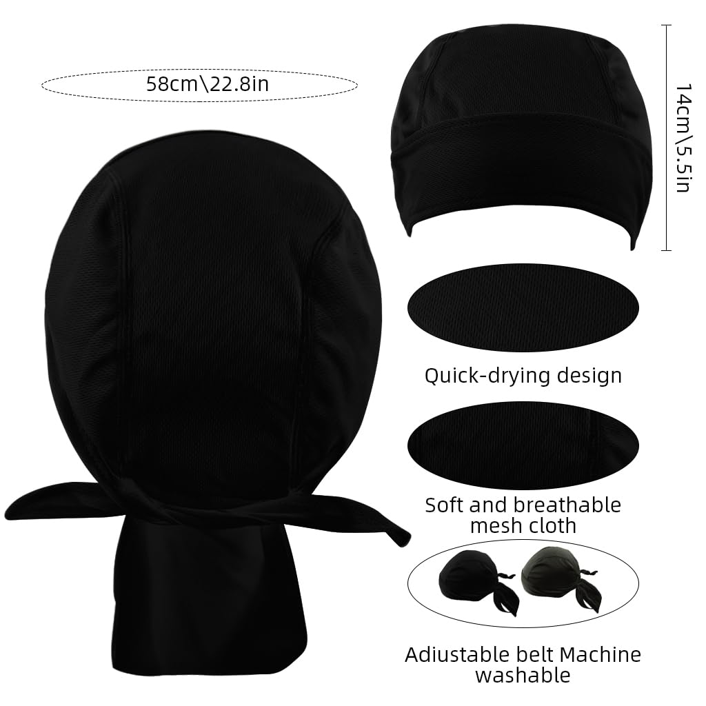 GUSTAVE Hip Pop Skull Cap Durag for Riding Running and Workout with Quick Dry Mesh | 2Pcs Adjustable Unisex Fit in Black and Grey
