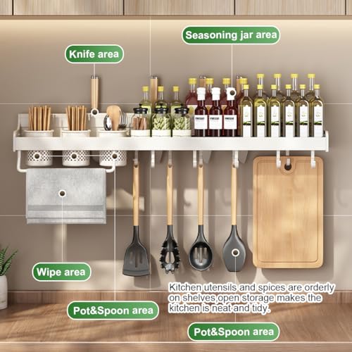 HASTHIP® Spice Rack Organiser Wall Mounted 23.6 inches Rugged Aluminium Kitchen Seasoning Spoon Holder Shelf Dish Towel Hanging 23.6x4.92x3.94 CM 2PCS