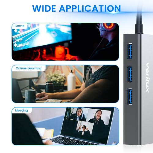 Verilux® USB HUB 3.0 for PC 4-in-1 Type C with 1 USB 3.0 2 2.0 1000Mbps Ethernet Port Adapter Laptop LAN Connector Support Windows Chromebook Mac Linux 2PCS
