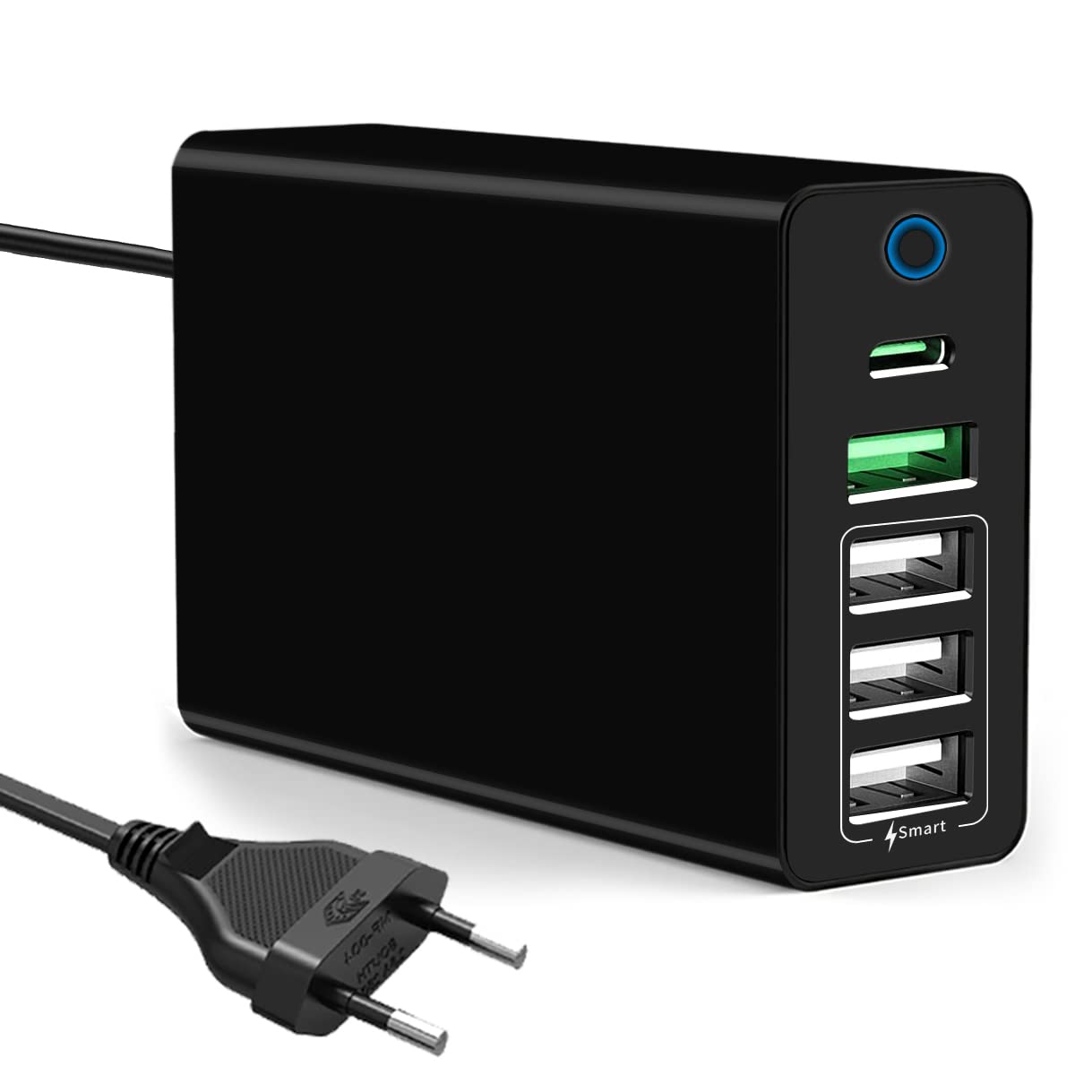 Verilux® 60W Fast Charger, 20W PD Charger & 4 Smart Fast Charging USB Ports, 5 in 1 Multi Charger Charging Station, Multi USB PD Charger for Phones, Smartwatches, Tablets, MacBook, iPad (Cable 5.3Ft)