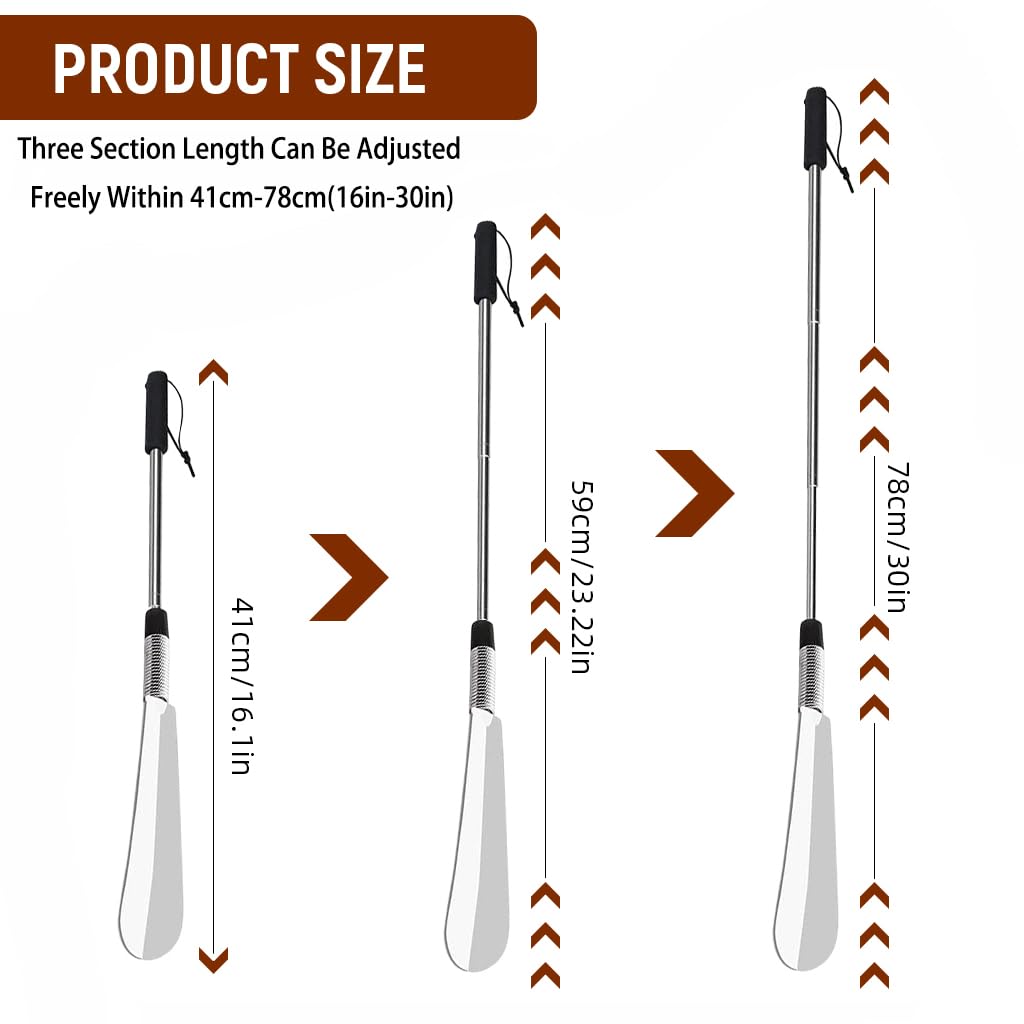 HASTHIP Shoe Horn for Seniors featuring Adjustable Telescopic 16–38 in Metal Handle | 3PCS