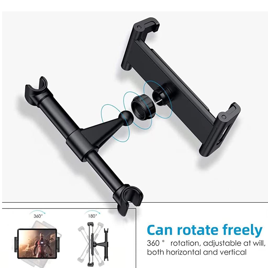 Car Tablet Holder for Headrest with 360° Rotation and Adjustable Clips for 5.5–10.2 in Devices