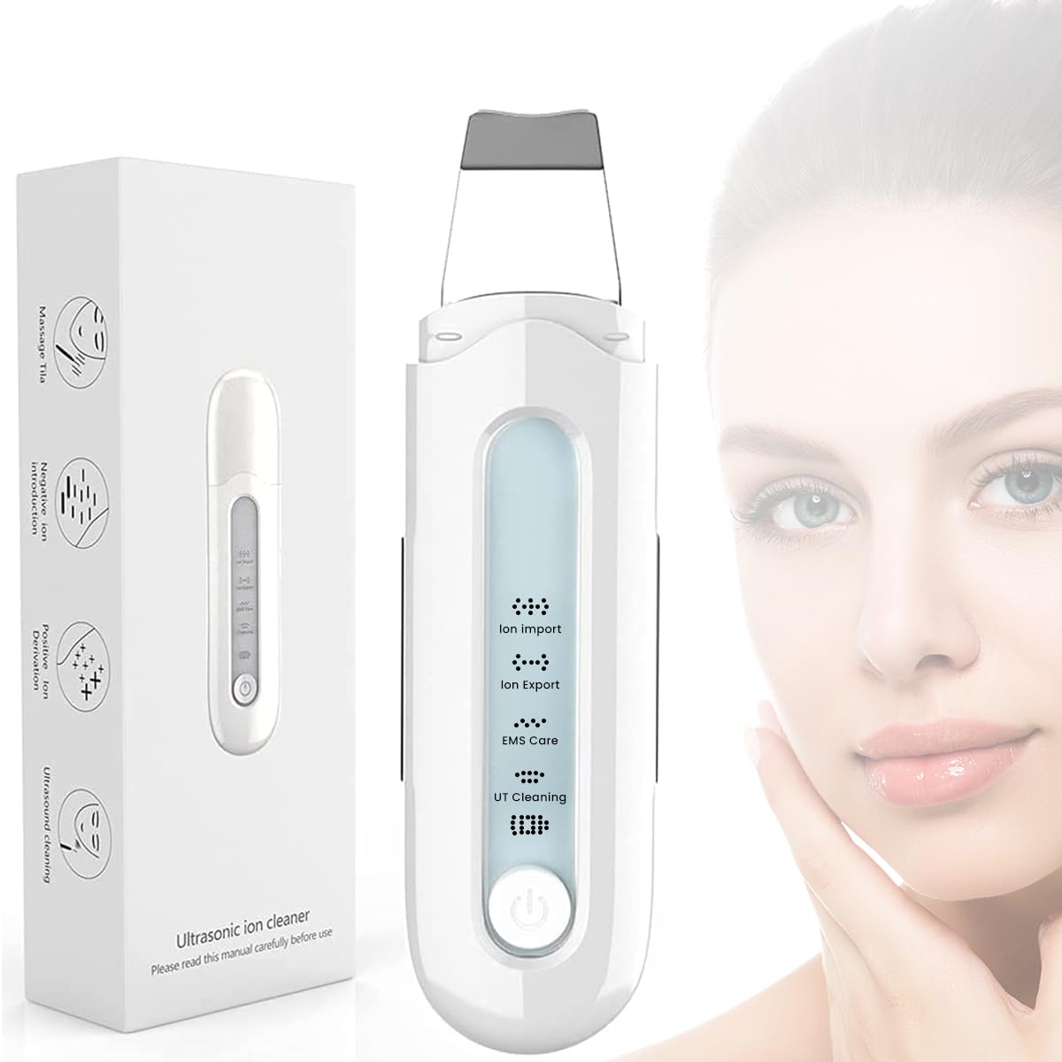 HANNEA® Ultrasonic Face Skin Scrubber Machine, EMS Beauty Machine Skin Spatula with 4 Modes, Pore Cleaner, Face Lifting Machine, USB Rechargable Facial Scrubber, Face Spatula for Daily Skin Care